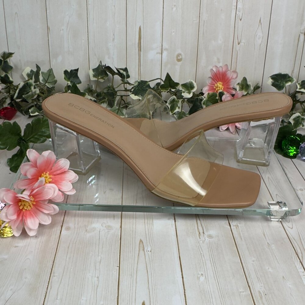 BCBGeneration Clear Lucite Heel Mules Size 9.5